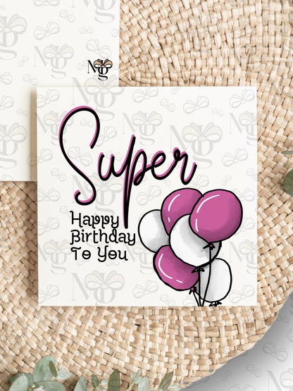 Designed Cards | Happy Birthday | Pink Balloons