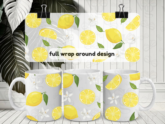 Designed Mug Wrap | Summer | Lemons & White Flowers