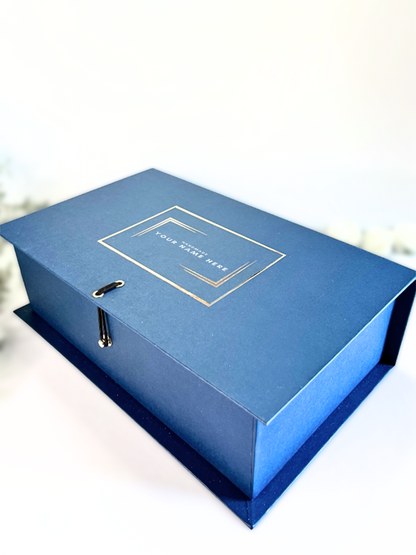 Personalise Now | Gift SET | Golden Blue Box Notebook Mug with Your Name