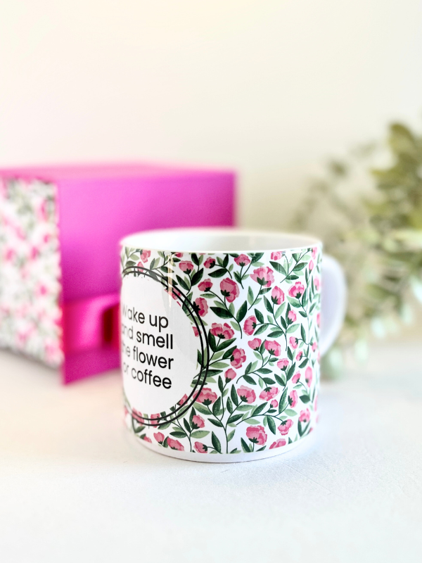 Personalise Now | Gift SET | Beautiful Pink Flowers Box & Mug Set